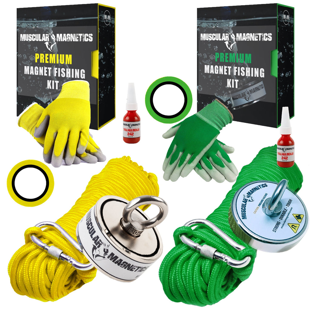 1000 LB & 625 LB DOUBLE & SINGLE SIDED FISHING MAGNET BUNDLE (TWO COMPLETE KITS)