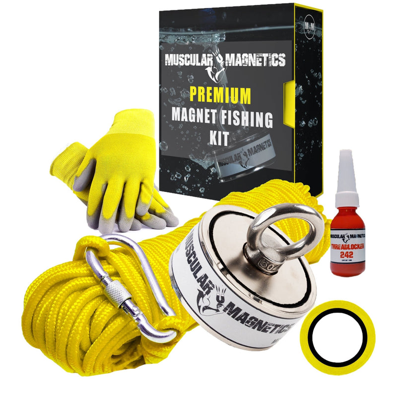 625 lb Magnet Fishing Kit (All-in-One)- Super Strong Magnet, 65ft Rope,  Gloves, Scraper, Carabiner, Tape & More- Neodymium Fishing Magnets for