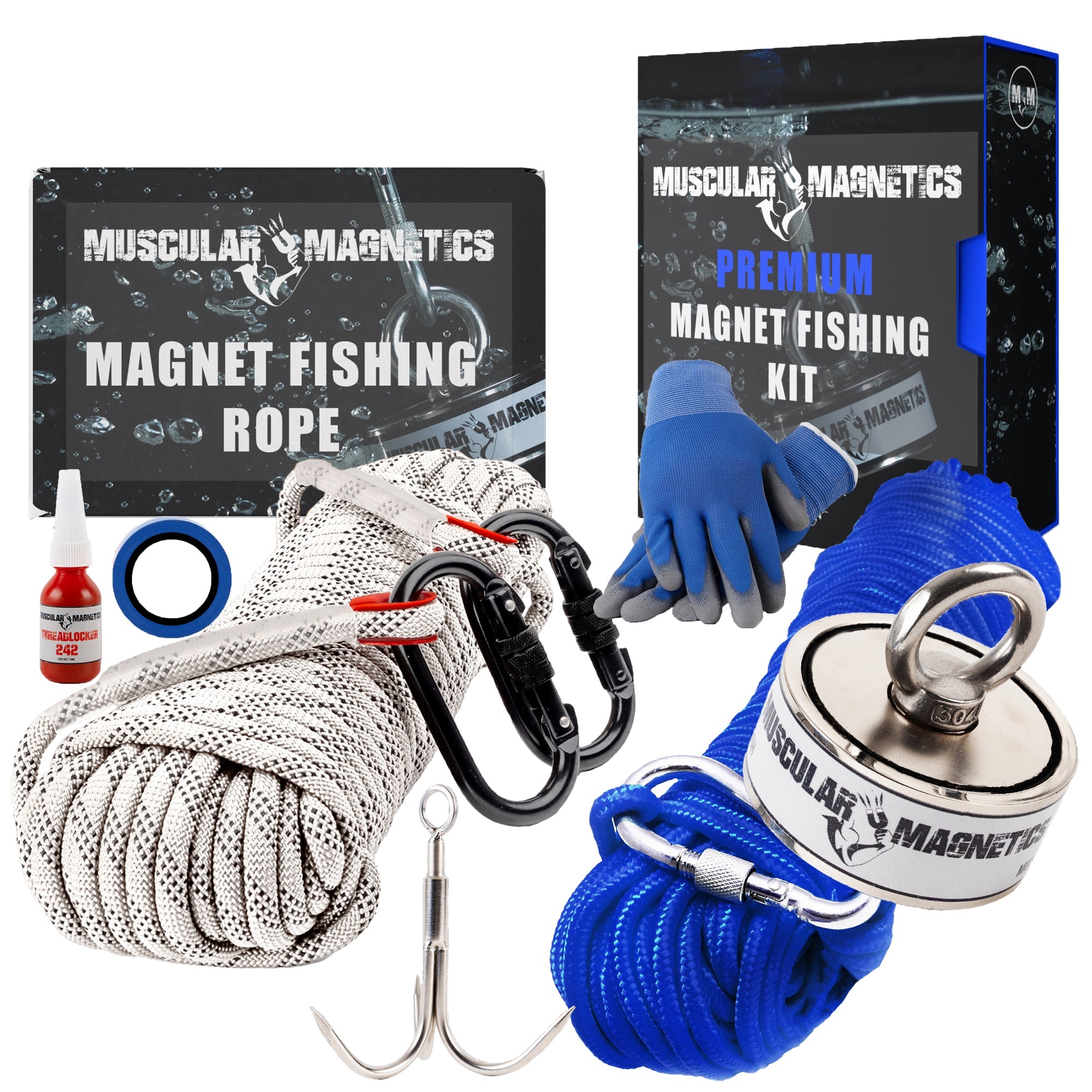 1225LB DOUBLE-SIDED MAGNET FISHING KIT & DURABLE MAGNET FISHING ROPE